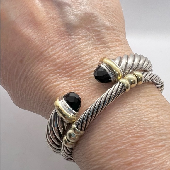 David Yurman Onyx Waverly Cuff Bracelet With Gold - Picture 7 of 8